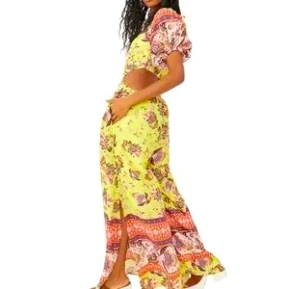 FREE PEOPLE Bali Citrus Skies Paisley Ruched
Halter Neck Flowy Jumpsuit - Picture 3 of 13